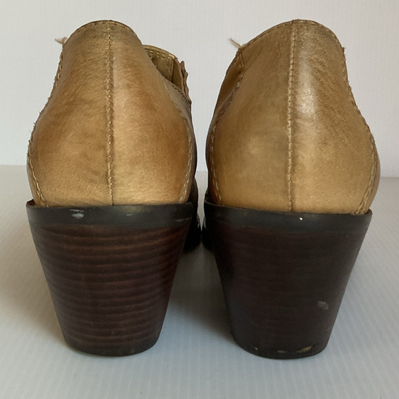 Levity  Leather Western Ankle Boots  7 Block Heel Tan Vintage Style - Picture 7 of 11